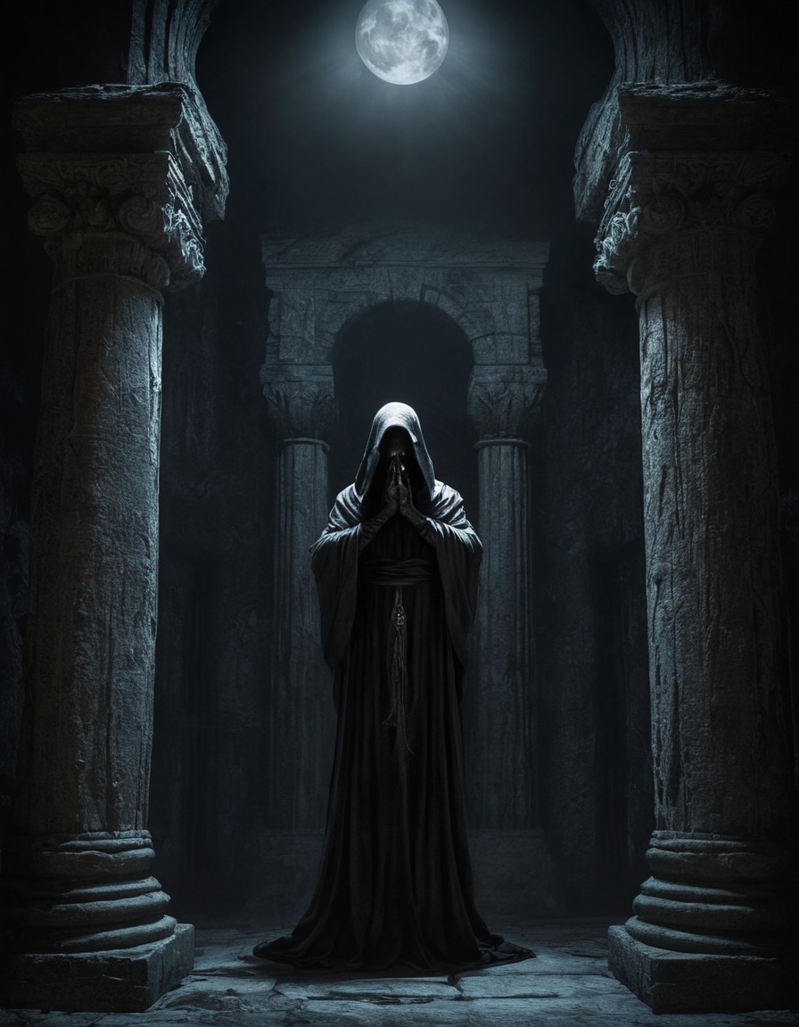 mystical, shadowy figure, prophecies, forgotten temple