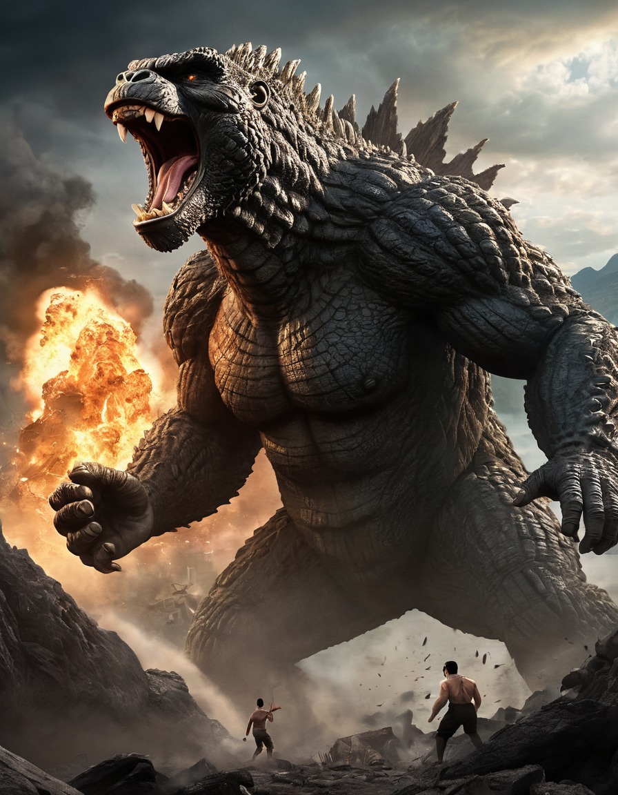 godzilla, king kong, battle, destruction, kong