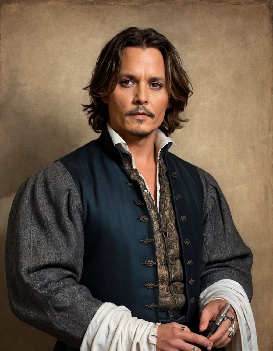 johnny depp, medieval clothing, portrait painting, royal figure, medieval art style