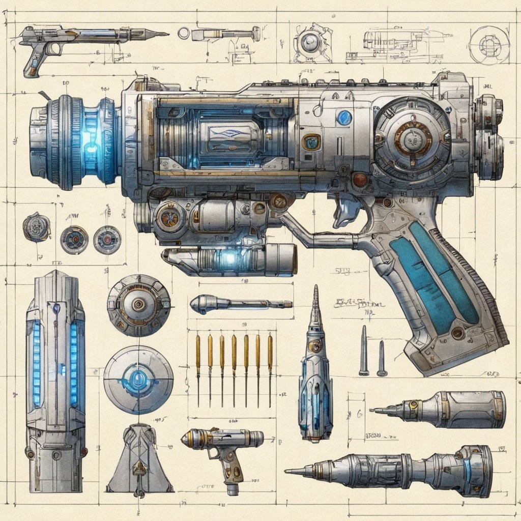 scifi, weapon, gun, military, pistol, plan, raygun, spec