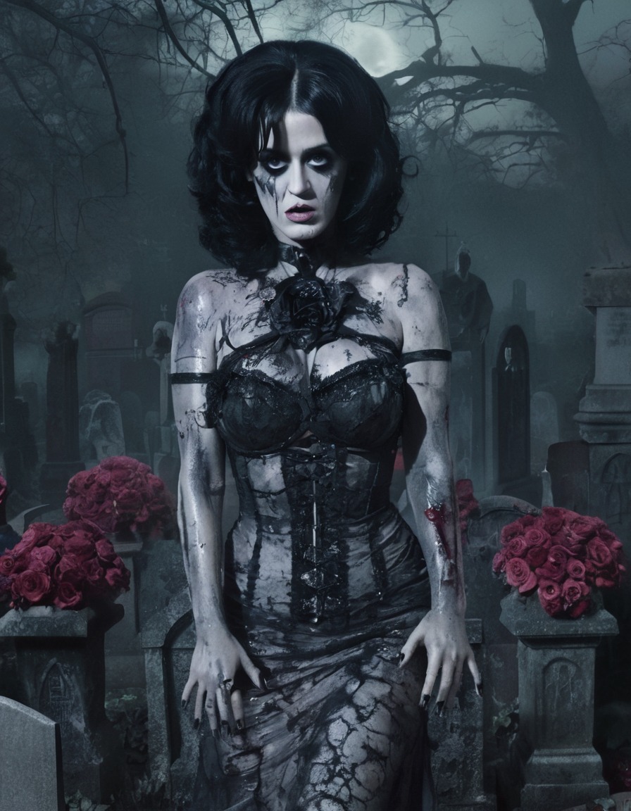 katy perry, glamorous, zombie queen, graveyard, halloween costume, zombie, celebrities