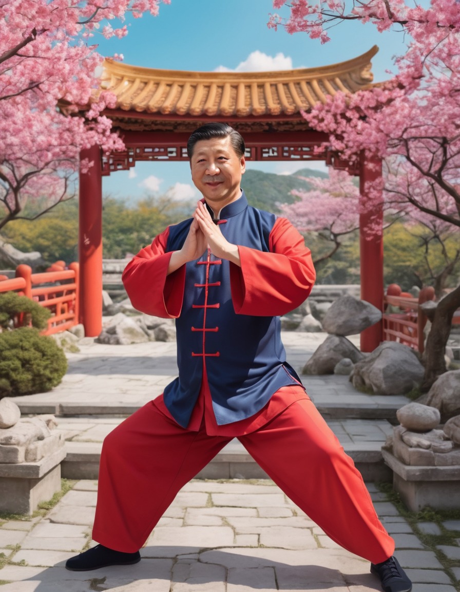 xi jinping, anime, tai chi, traditional chinese garden, politics