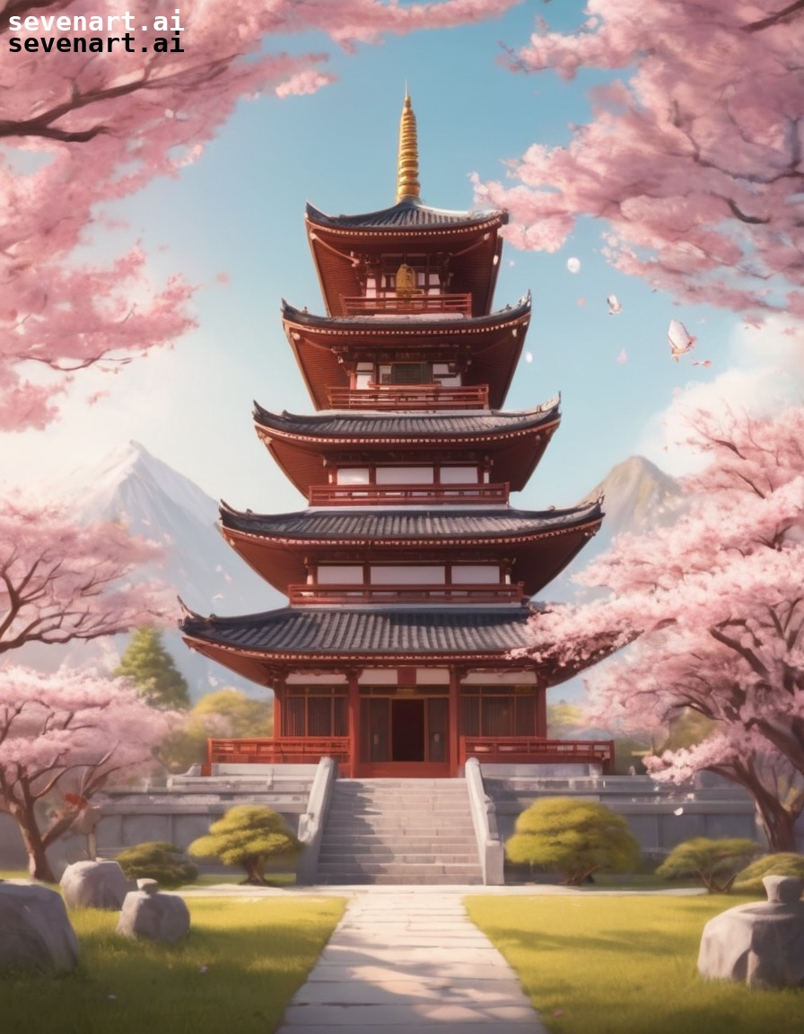 buddhism, temple, cherry blossoms, peaceful, garden