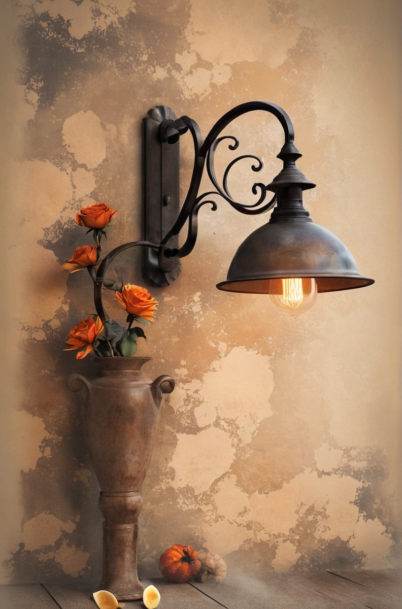 dreamup, vintage, brown, iron, light, lightfixture, mutedcolors, blackiron, ai_art