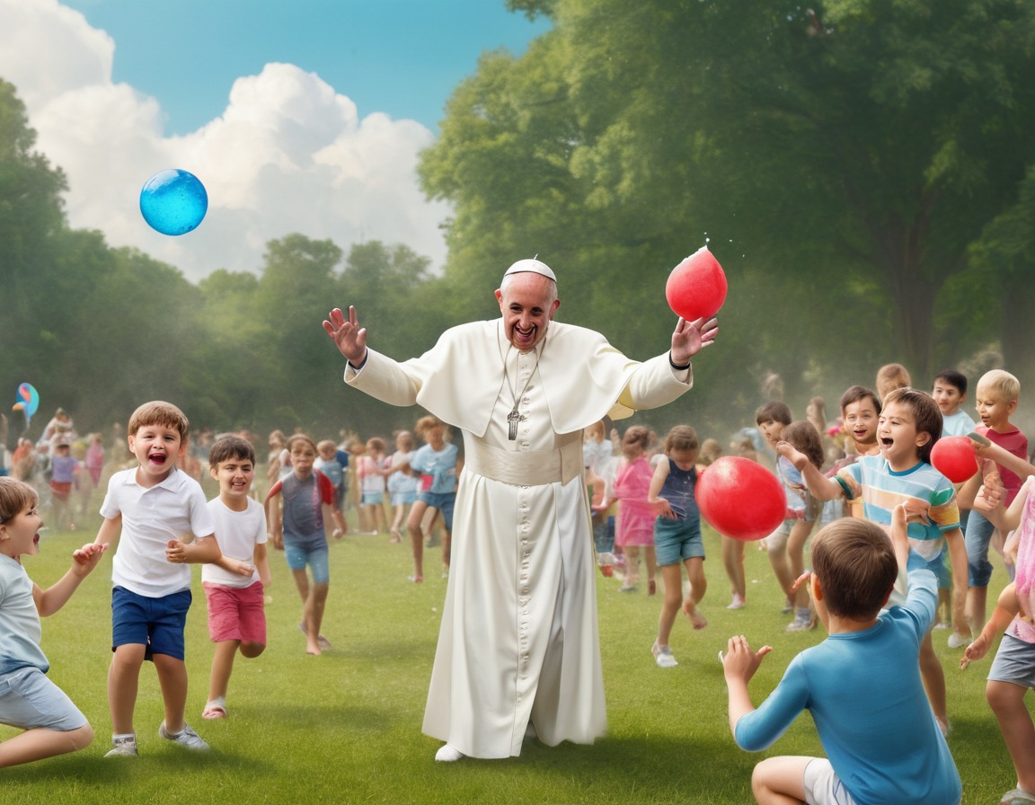 humor, pope francis, water balloons, children, summer, vatican