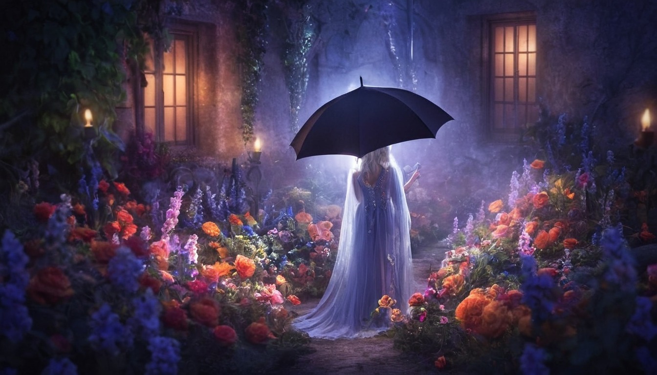 field, flower, ghost, umbrella, with