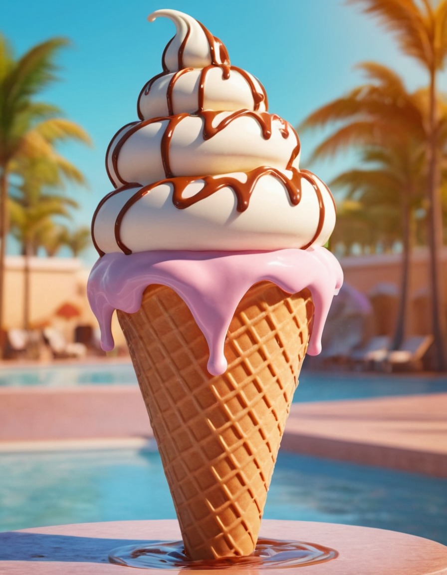 ice cream cone, melting, summer, dessert, surreal, heat, weather