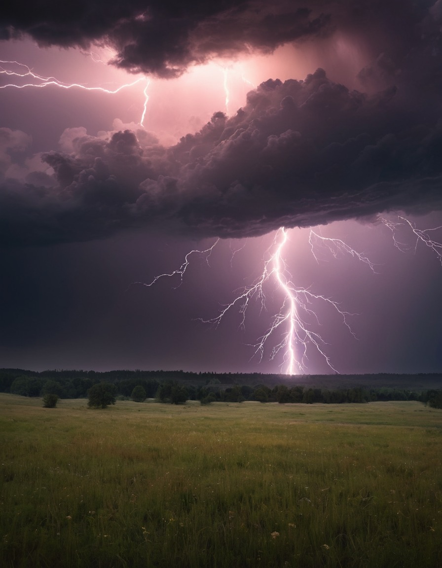 storm, lightning, sky, meadow, dramatic, nature