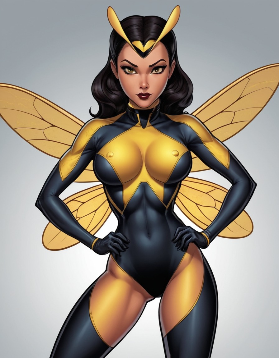 the wasp, superhero, powerful, confident, illustration, sexy, painted