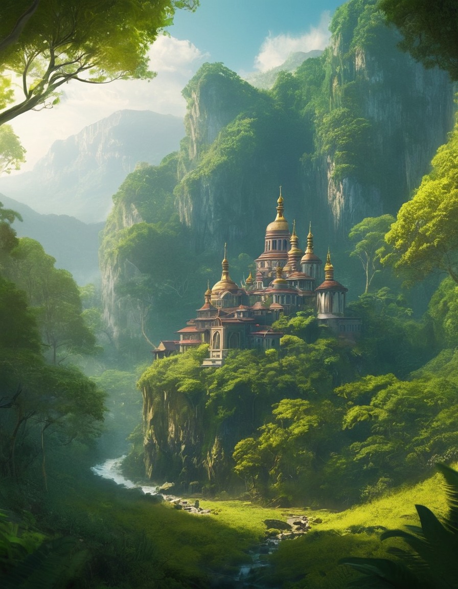 monastery, tranquil, lush forest, peaceful, serene