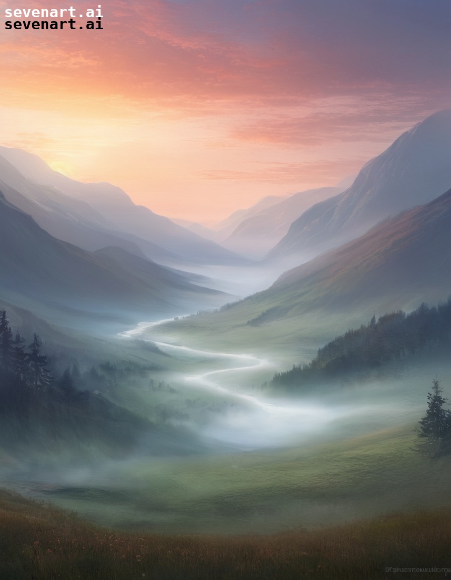 nature, landscape, dawn, mist, serene