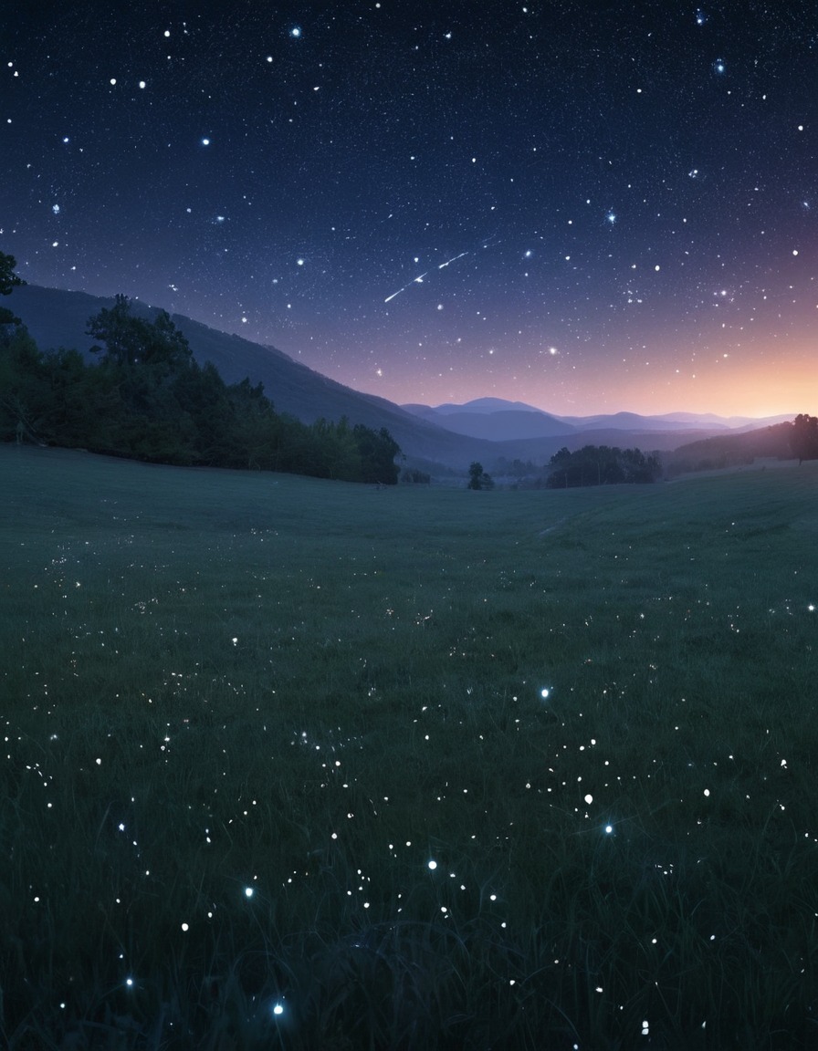 starry night, constellations, sky, meadow, serene, nature