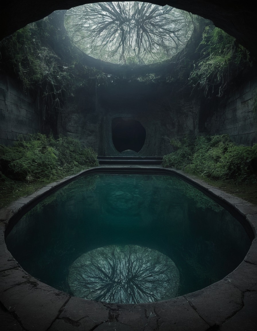 mystical, mirroring pool, hidden truths, enchantment, fantasy, reflection