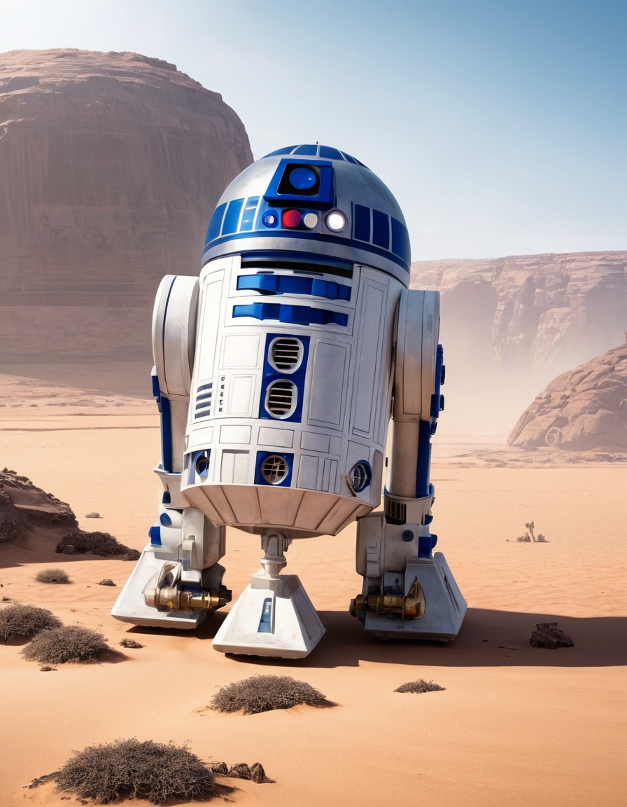 r2-d2, spaceship, repair, desert planet, robots, games, movies