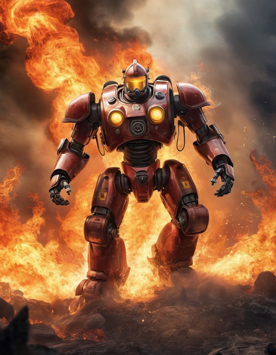 robot, firefighter, battle, inferno, technology, robots