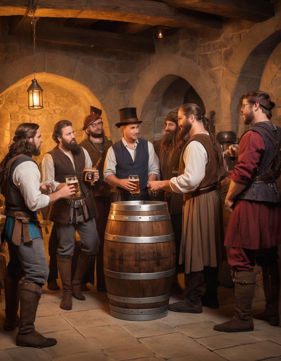 hipster, medieval attire, craft beer, keg, medieval, art