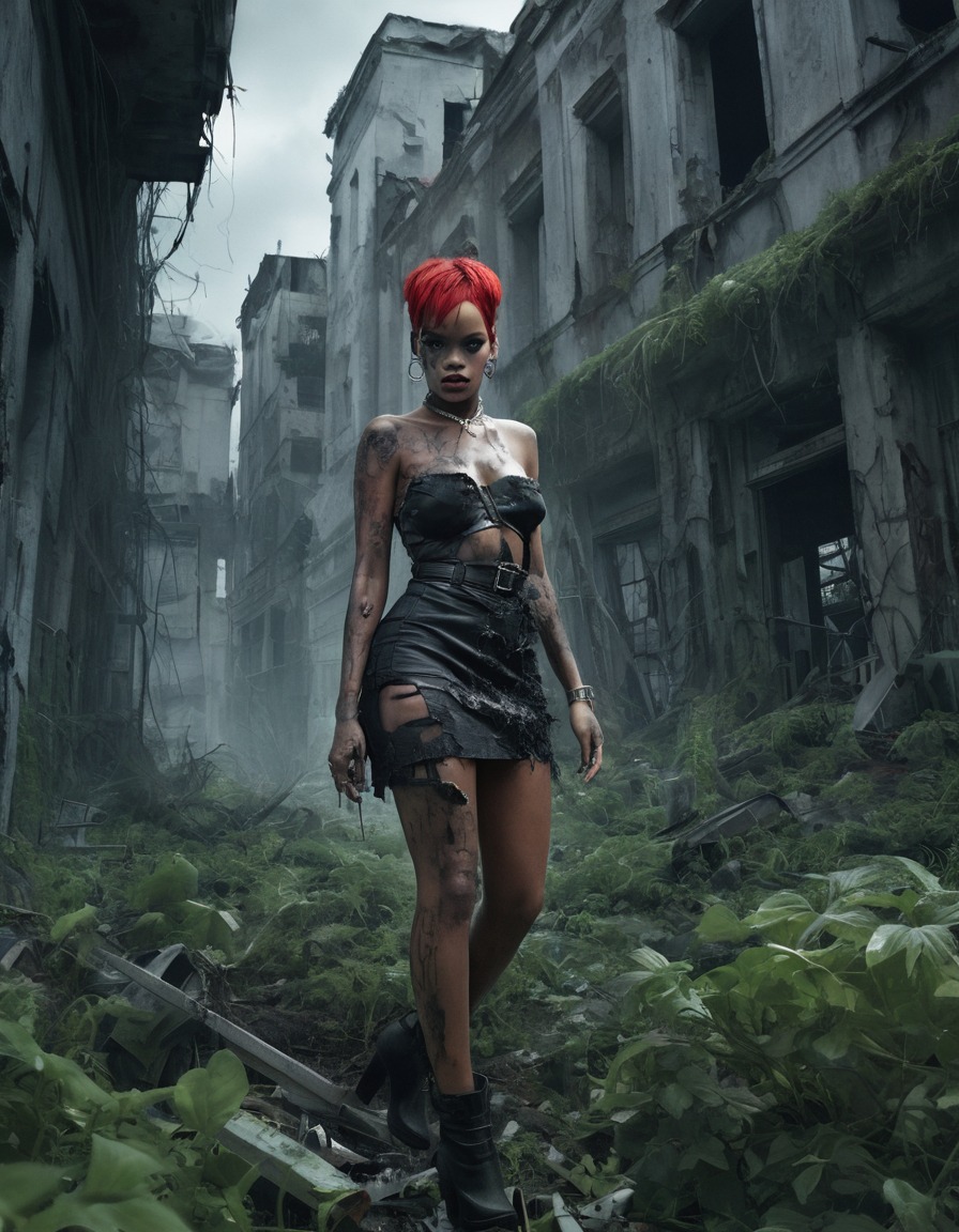 rihanna, zombie, fashion, cityscape, ruins, icon, celebrities