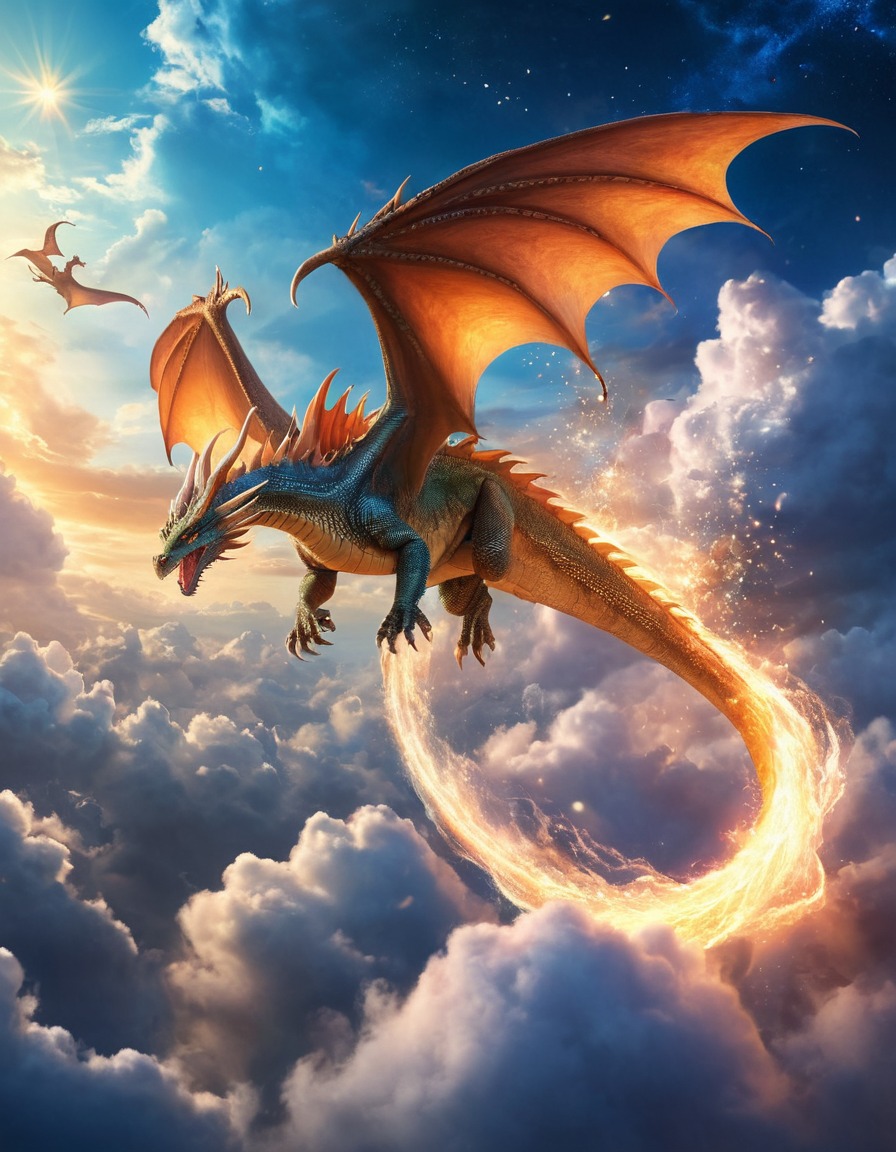 dragons, fantasy, sky, clouds, fantastic