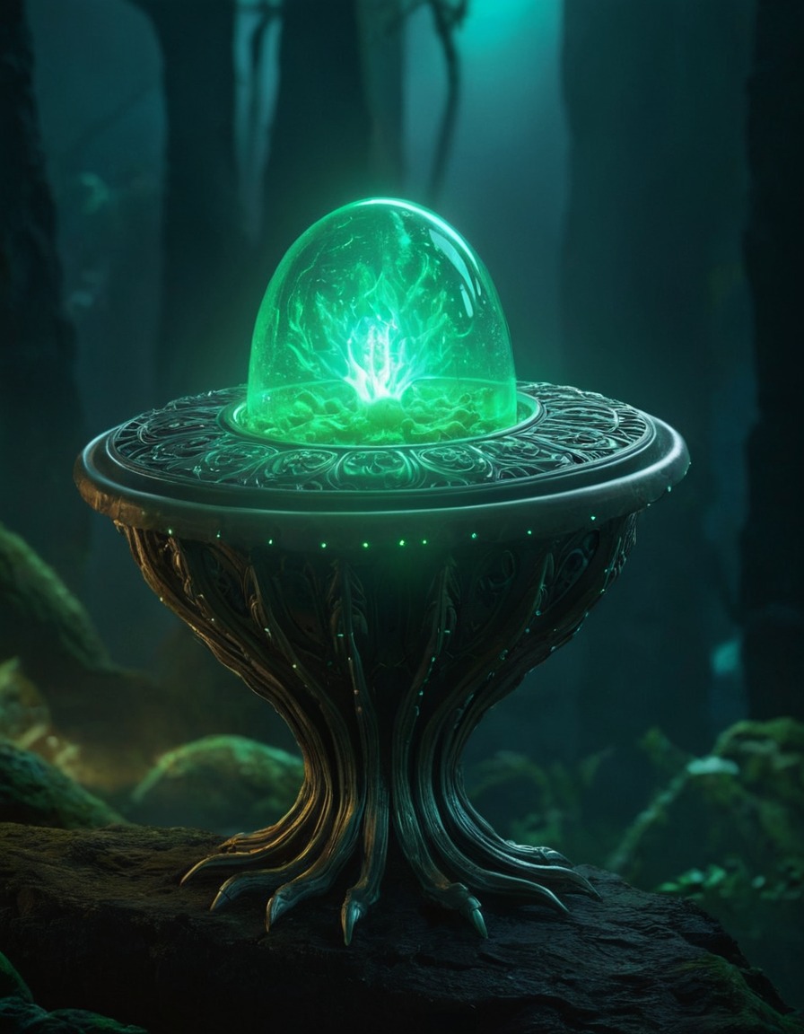 mysterious, alien artifact, glow, pulsating, dark, science fiction, technology, extraterrestrial, aliens