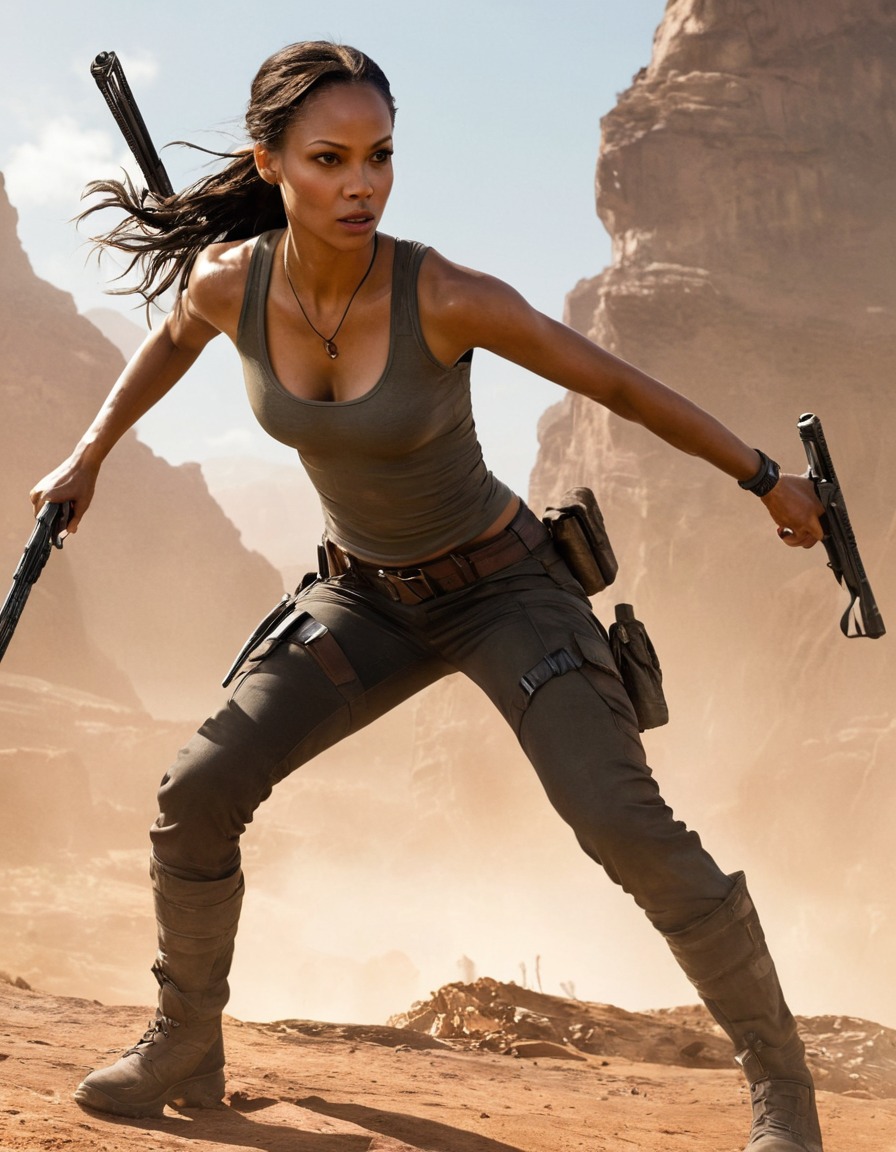 zoe saldana, lara croft, actress, action, character portrayal, video game adaptation