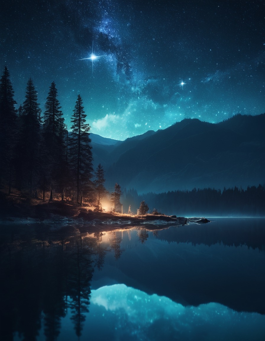 serene, tranquil, night sky, lake, reflection, nature