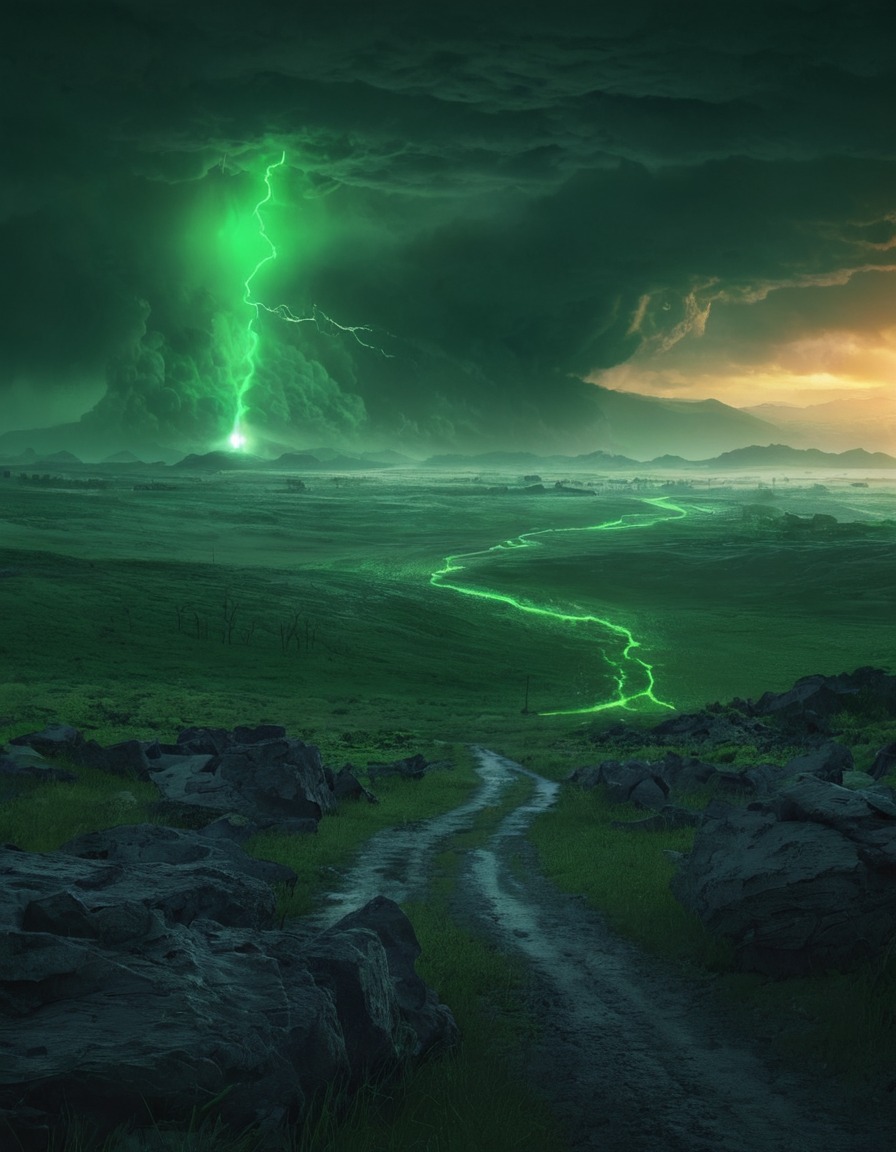 radioactive, storm, eerie, landscape, green glow, fallout, games, tv shows, amazon prime