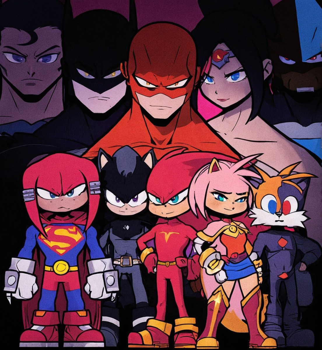 amyrosethehedgehog, batman, cyborg, flash, shadowthehedgehog, sonicfanart, sonicthehedgehog, sonicthehedgehogfanart, superman, tailsmilesprower, wonderwoman, shadowthehedgehogfanart, shadowthehedgehogsonic, dcxsonic