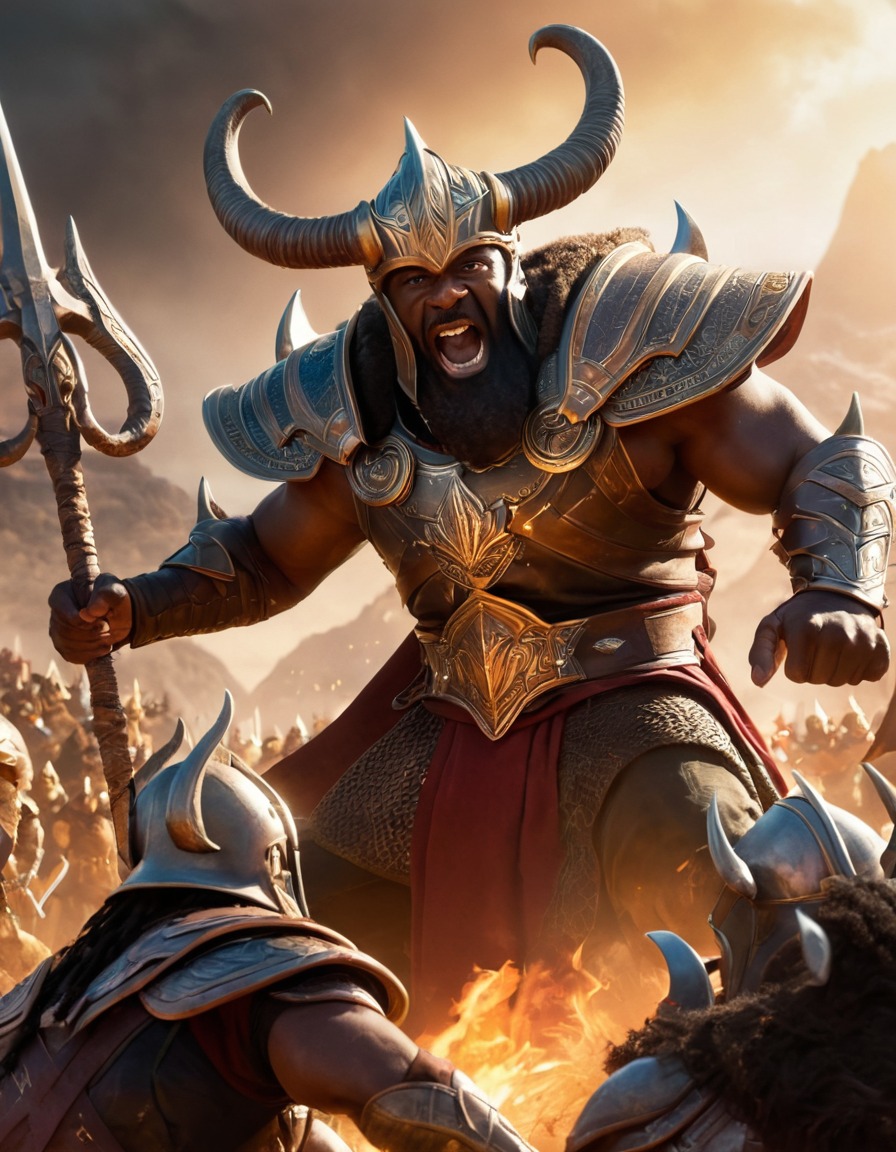 heimdall, norse mythology, epic, battle scene, mythical creatures, fight scene, monsters