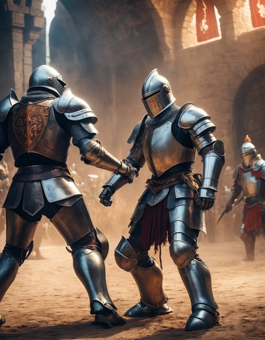 knight, armor, robot, battle, medieval arena, medieval, art