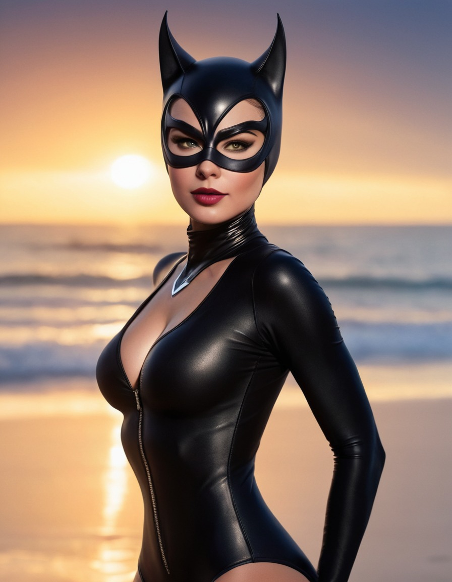 beach, catwoman, dc comics, swimsuit, feline, superhero, comic character