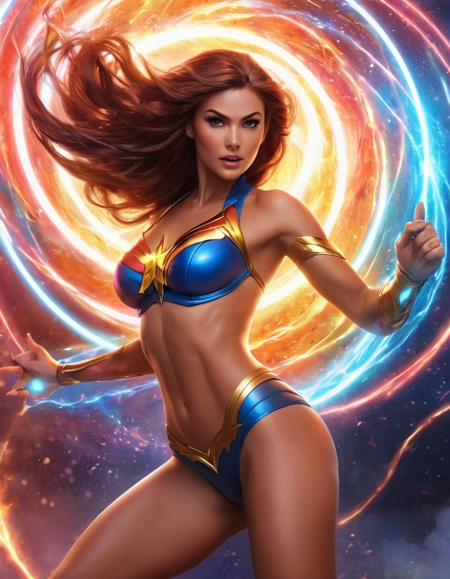 super heroine, powerful, attack, energy swirl, superheroine, nsfw, sexy