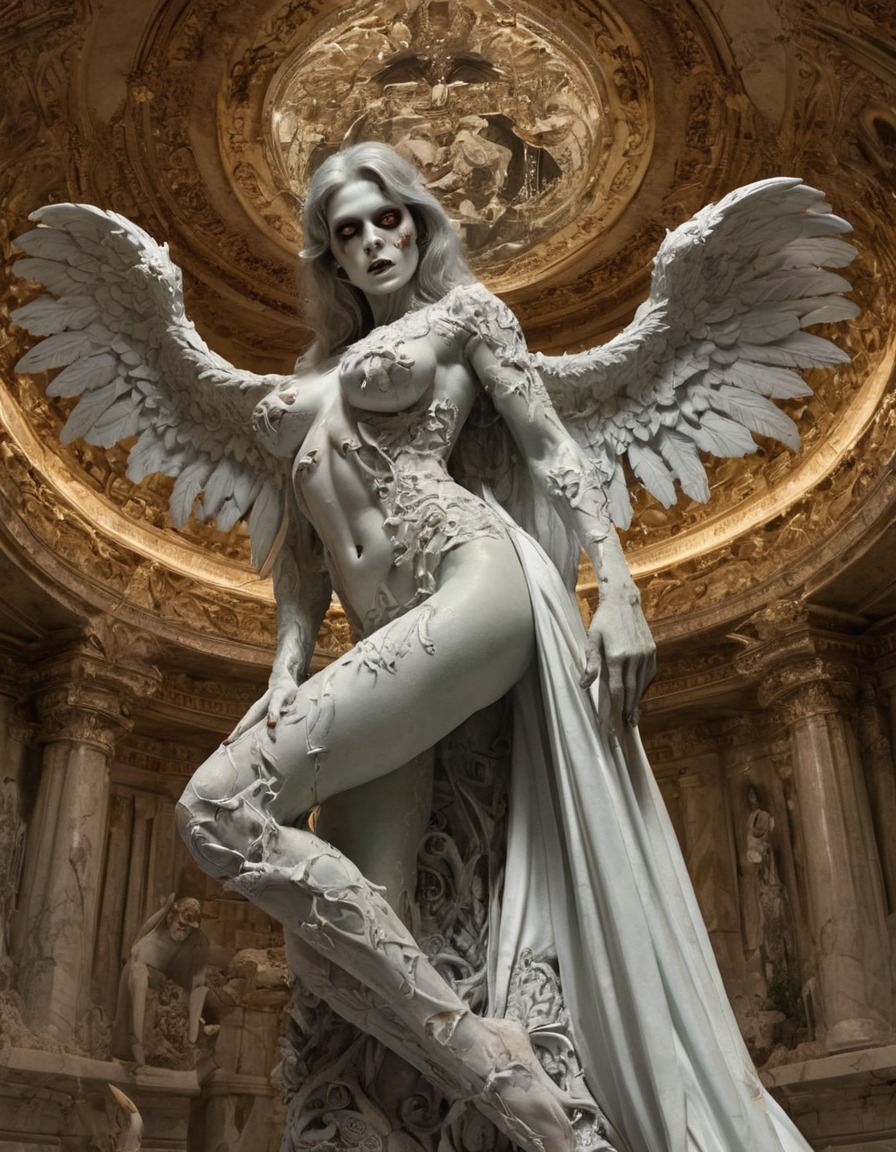 heaven, angels, zombies, female angel, marble palace, intricate carvings