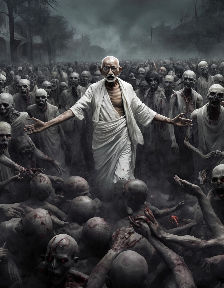 mahatma gandhi, zombie, protest, undead, non-violence