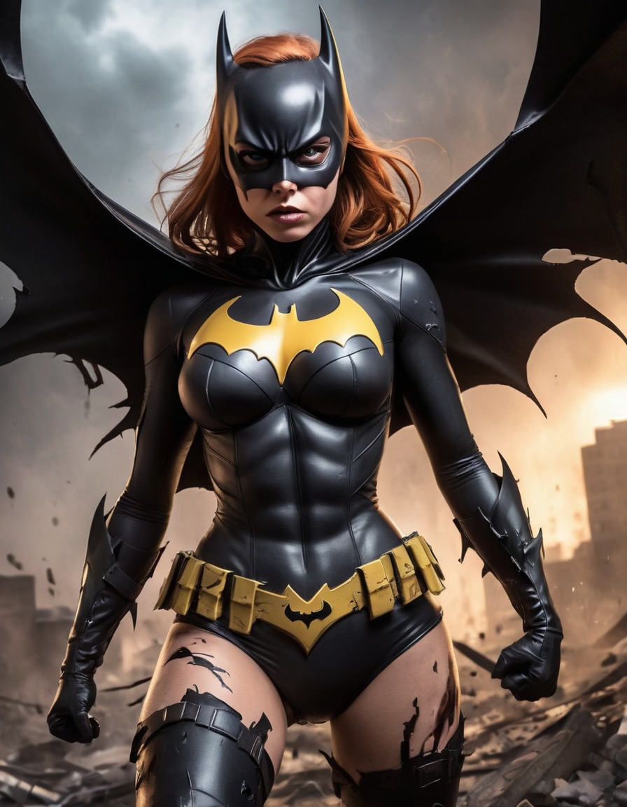 superhero, batgirl, costume, battle, damage, fighter