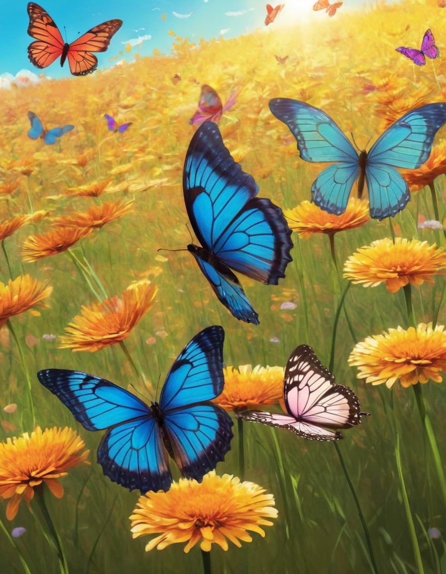 nature, butterflies, meadow, vibrant, beauty