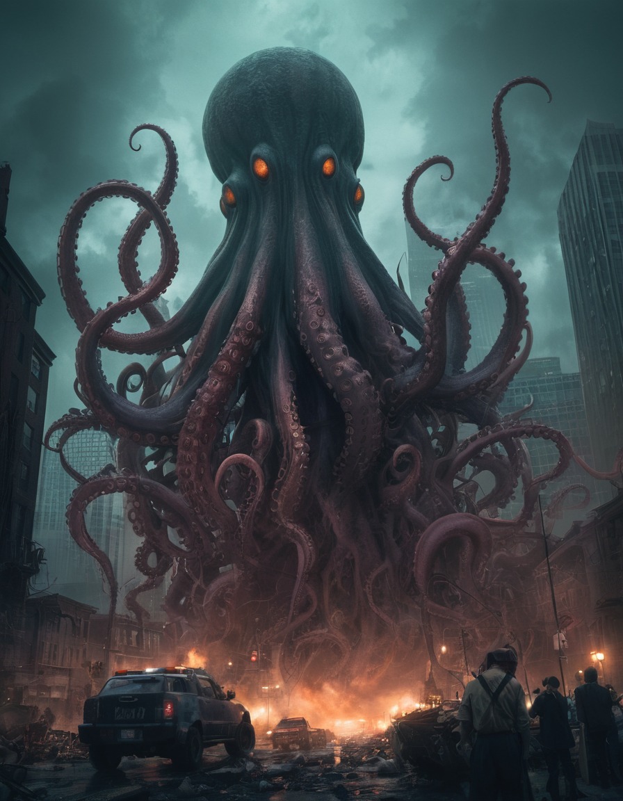 apocalyptic, tentacles, destruction, monstrous, chaos, lovecraft, howard lovecraft