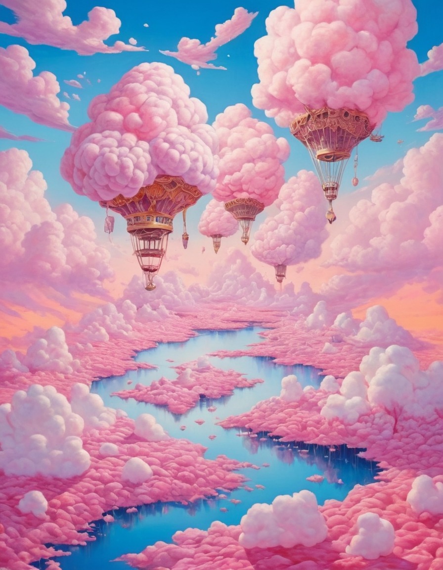 surreal, landscape, clouds, cotton candy