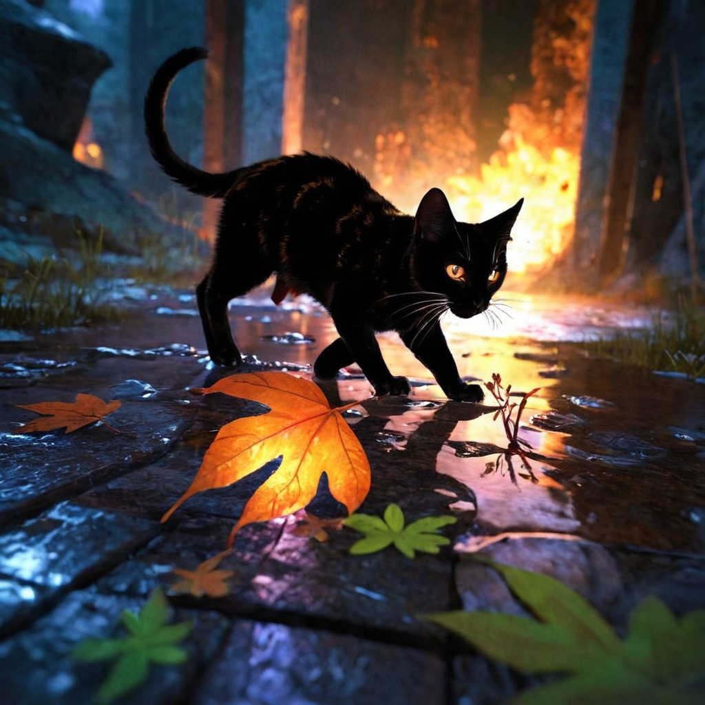 digitalart, videogamefanart, magic, cat, wallpaper, forest, characterdesign, warrior, fantasyart, horror, animal, feline, superstition