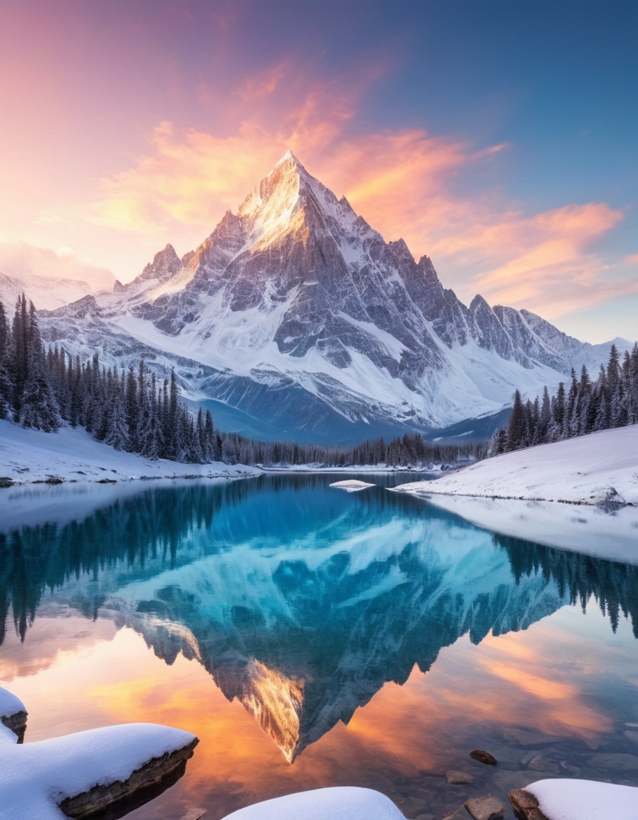 mountain, snow-capped, reflection, alpine lake, nature