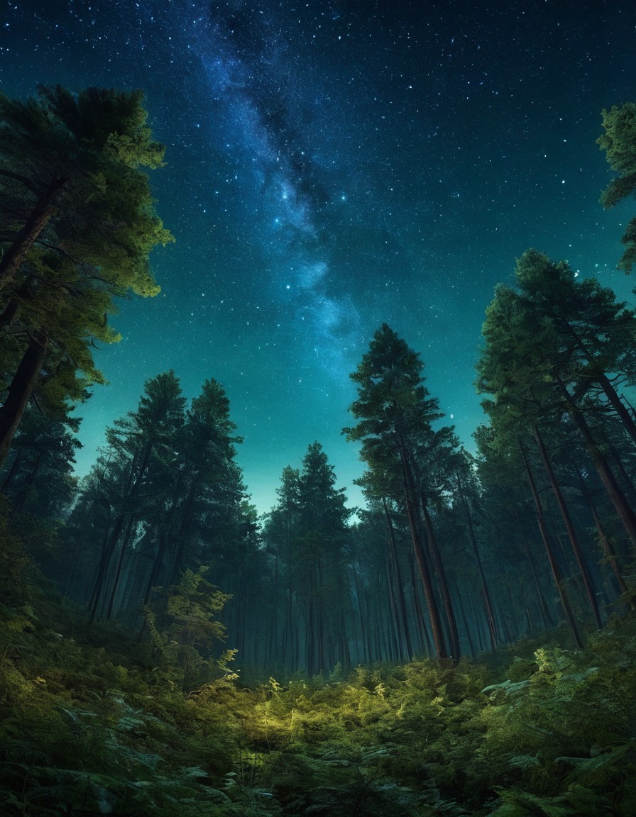 forest, night sky, stars, magical, nature