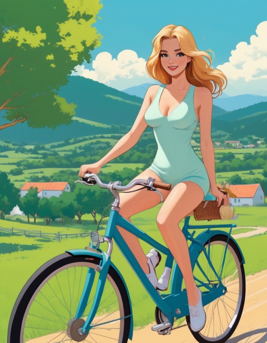 girl, bicycle, countryside, outdoor, leisure, nature