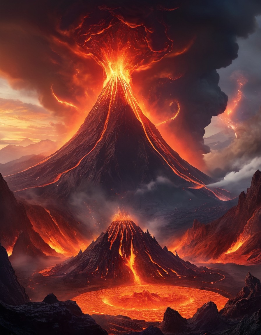 volcano, lava, dragons, elementals, fantasy, nature, fantastic