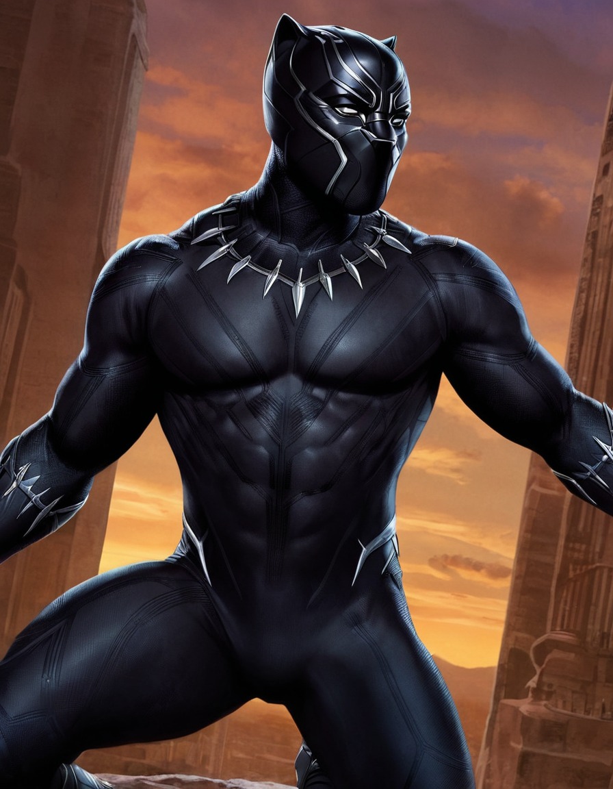 black panther (2018), movie scene, painting, wakanda, t'challa, marvel, superhero