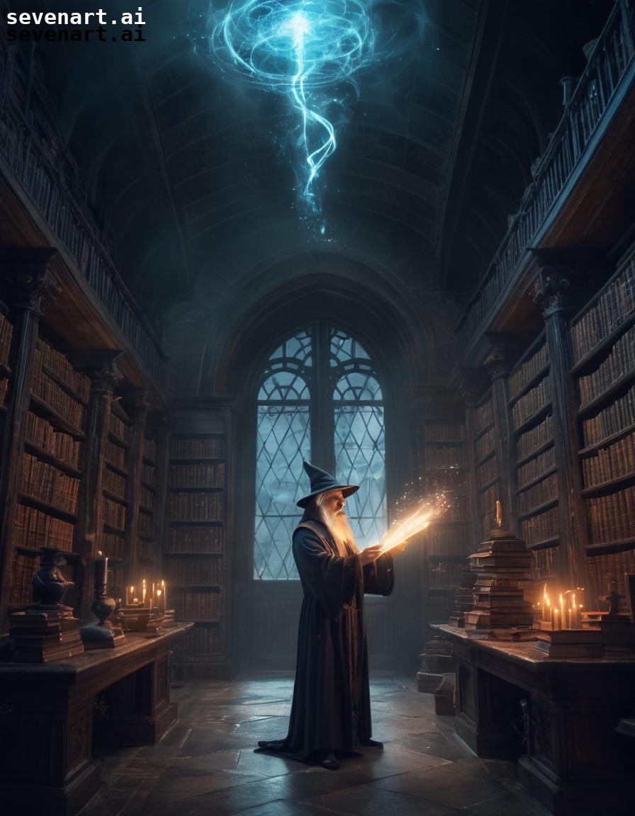 wizard, spellcasting, dark, ancient, library, fantasy