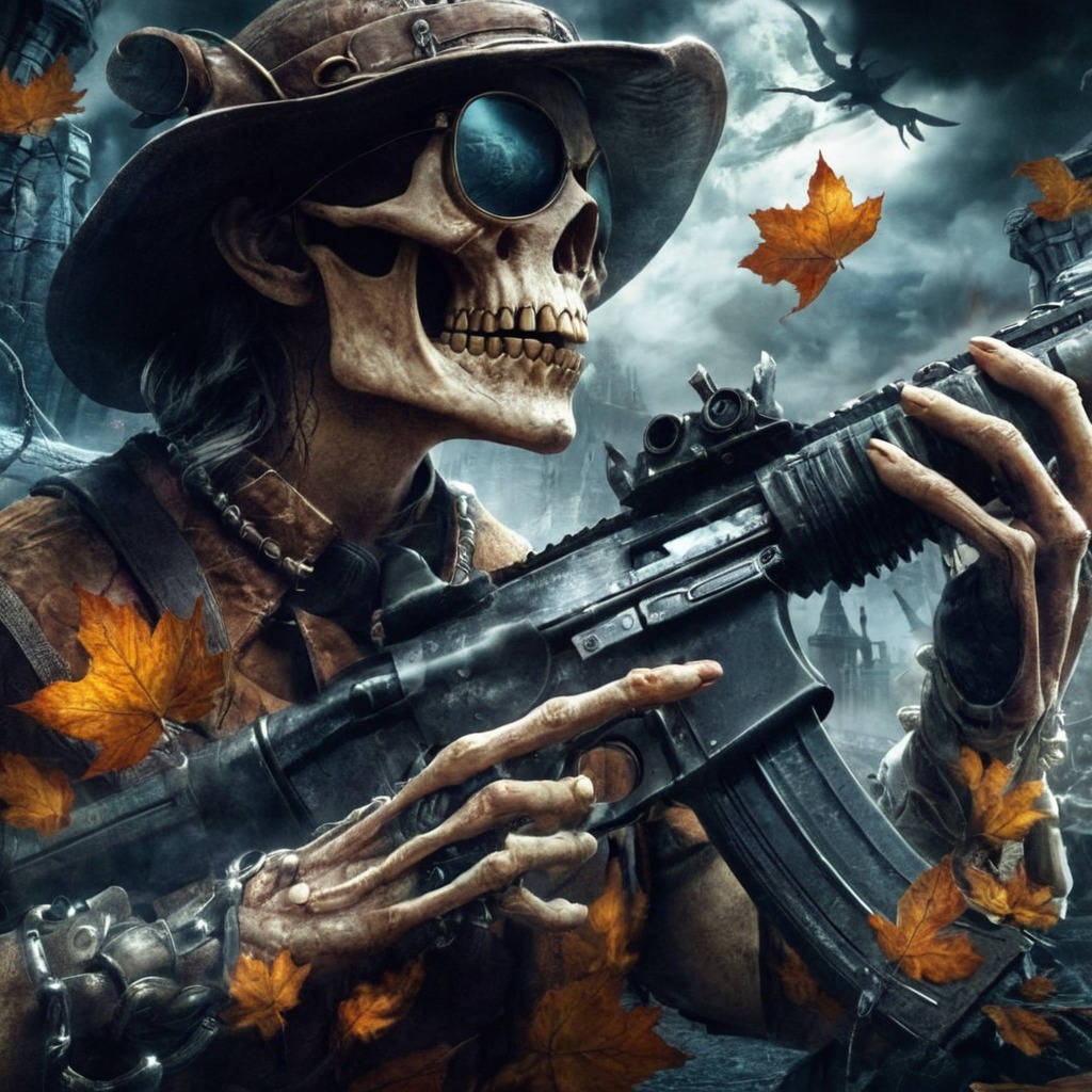 digitalart, wallpaper, military, skull, horror, zombie, epic, gun, spookyscaryskeletons