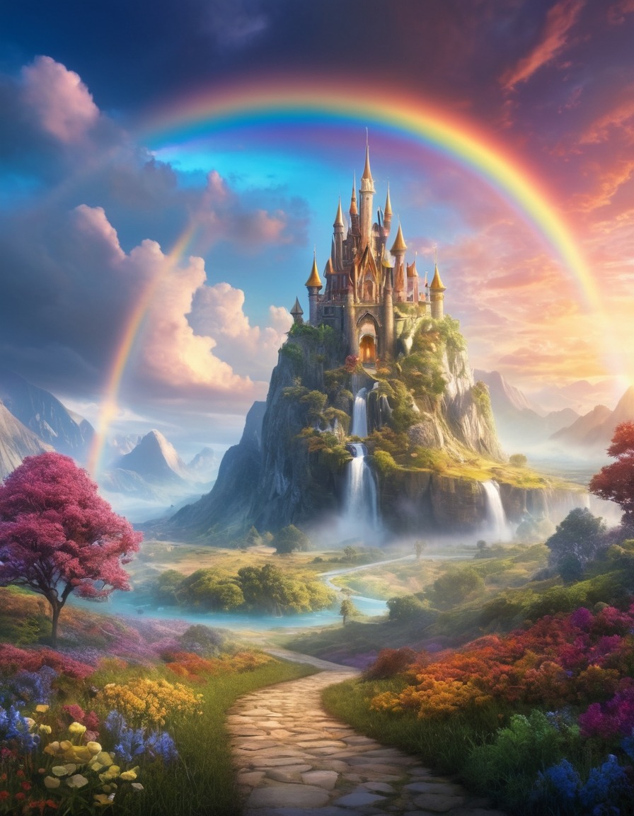 enchanted rainbow, hidden realm, wonders, fantasy, magical, enchanted land, mystical