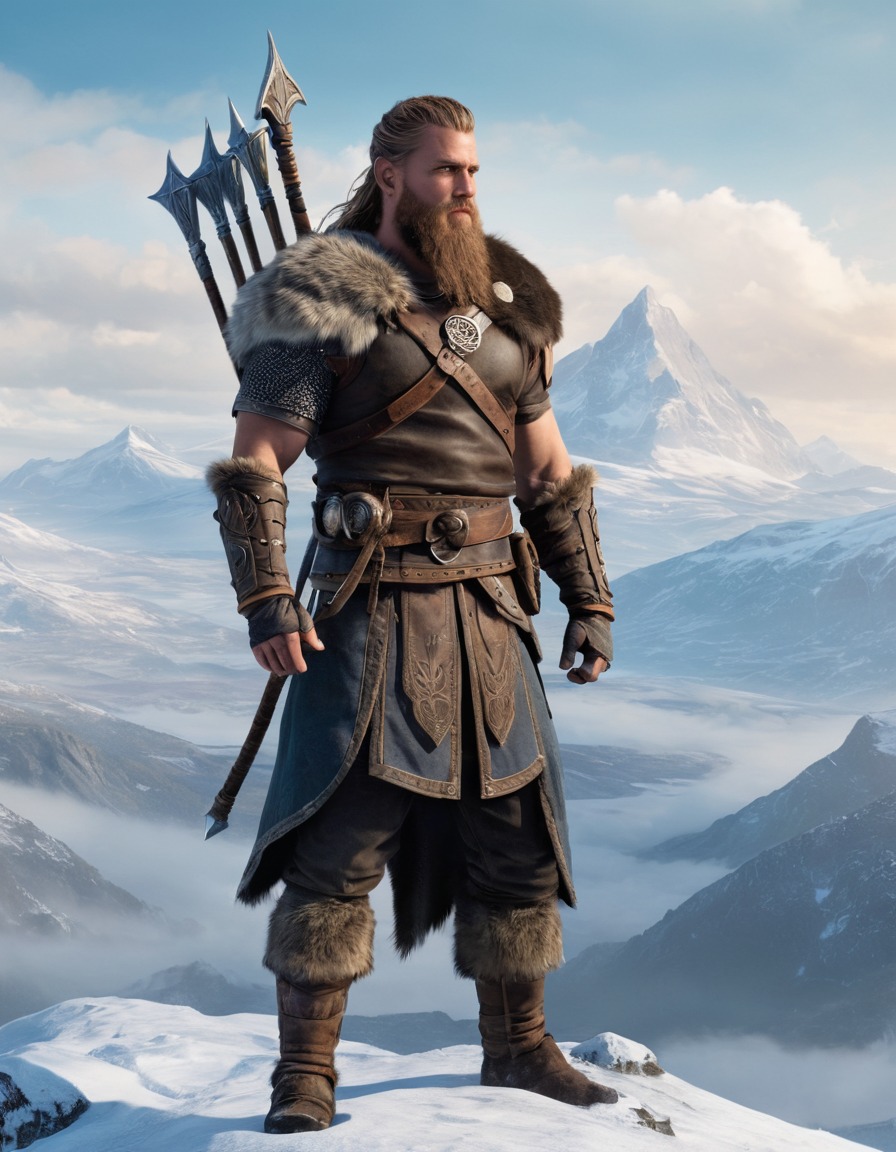 assassin's creed valhalla, viking, snowy mountain, nordic landscape, computer games