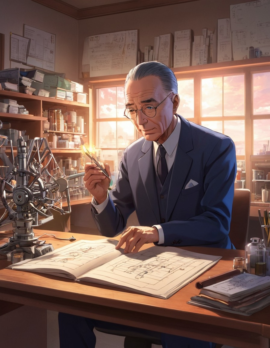 robert oppenheimer, laboratory, scientist, atomic structures, anime