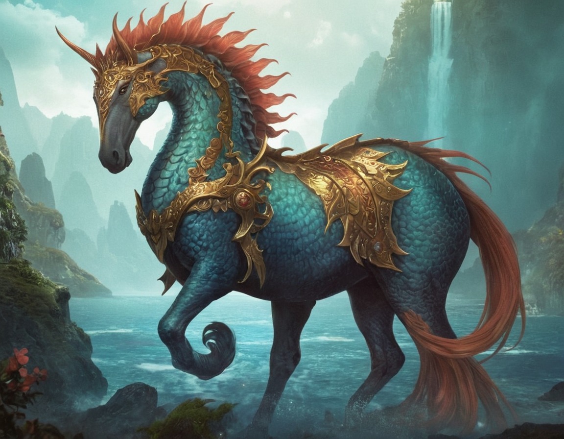 digitalart, fantasyart, creature, horse, dreamup, seahorse, aiart, dailychallenge, ai_art