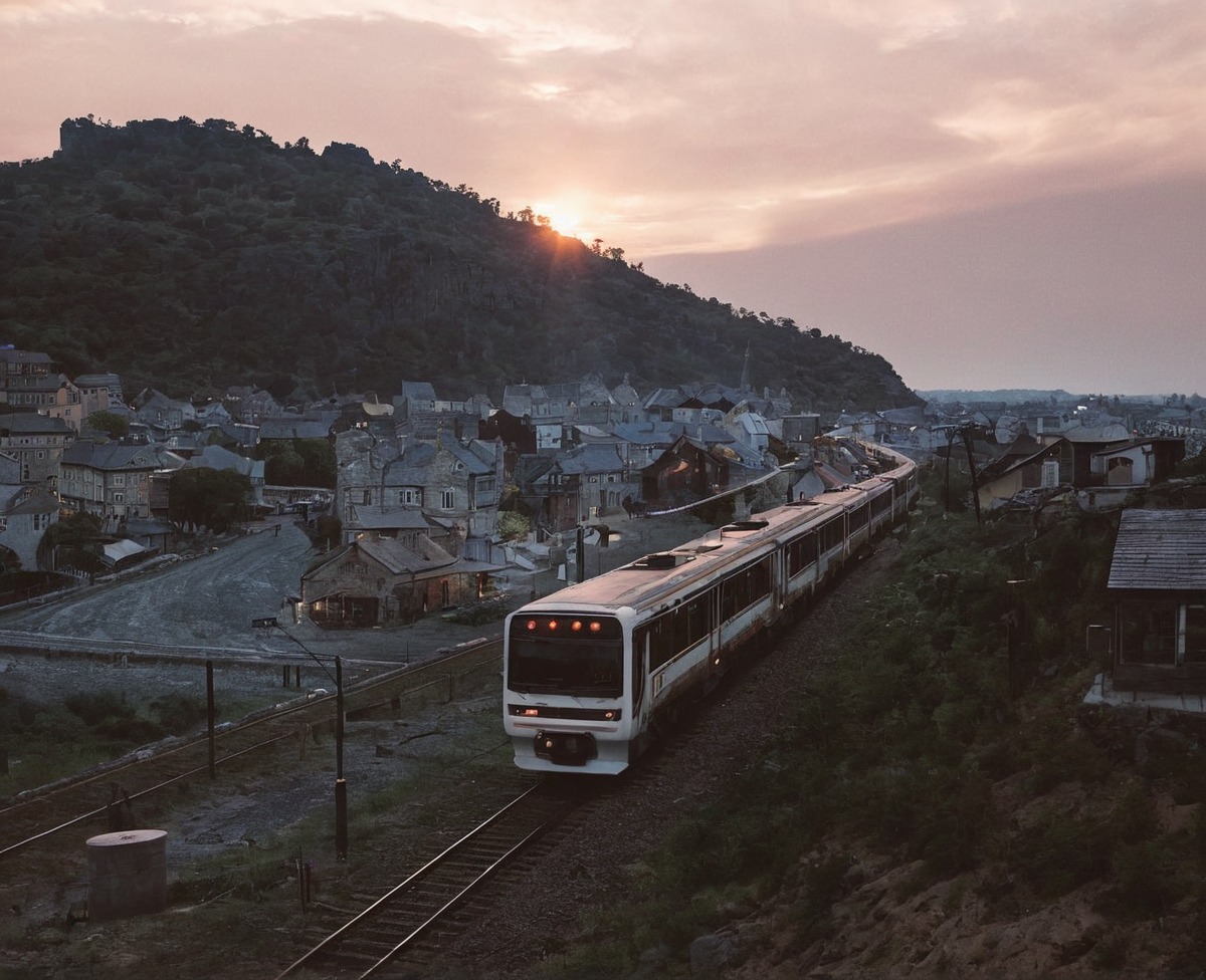 analog, analogphotography, asia, asian, film, filmphotography, japan, japanese, photography, railway, rural, scenery, sky, sunset, train